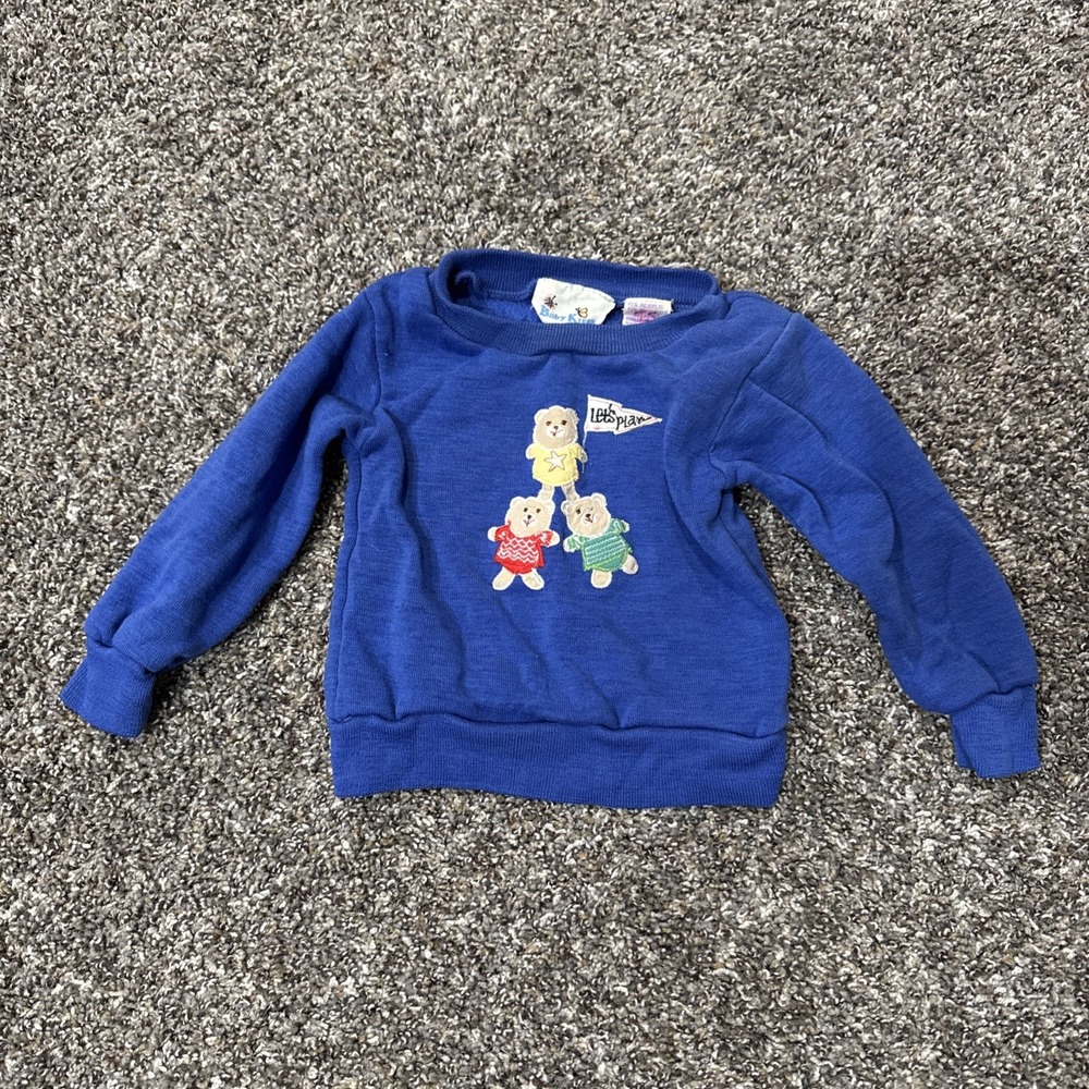 Vtg 90s Blue Baby Kiss Embroidered Teddy Bear Crewneck Sweatshirt  Sz 18 Mo Soft
